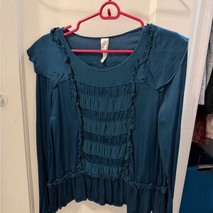Anthropologie Teal Ruffled Women's Top